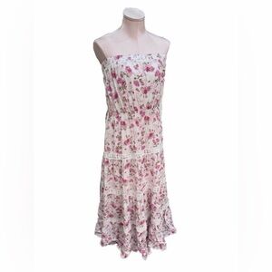 NWOT Strapless Pink Floral rose design maxi Dress